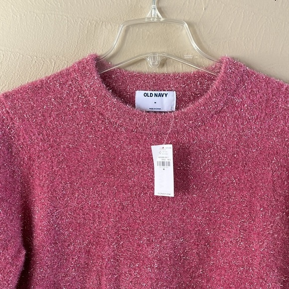 NWT Old Navy Eyelash Sweater Pink Glitter Size Medium Crew Neck Long Sleeves - Picture 2 of 13